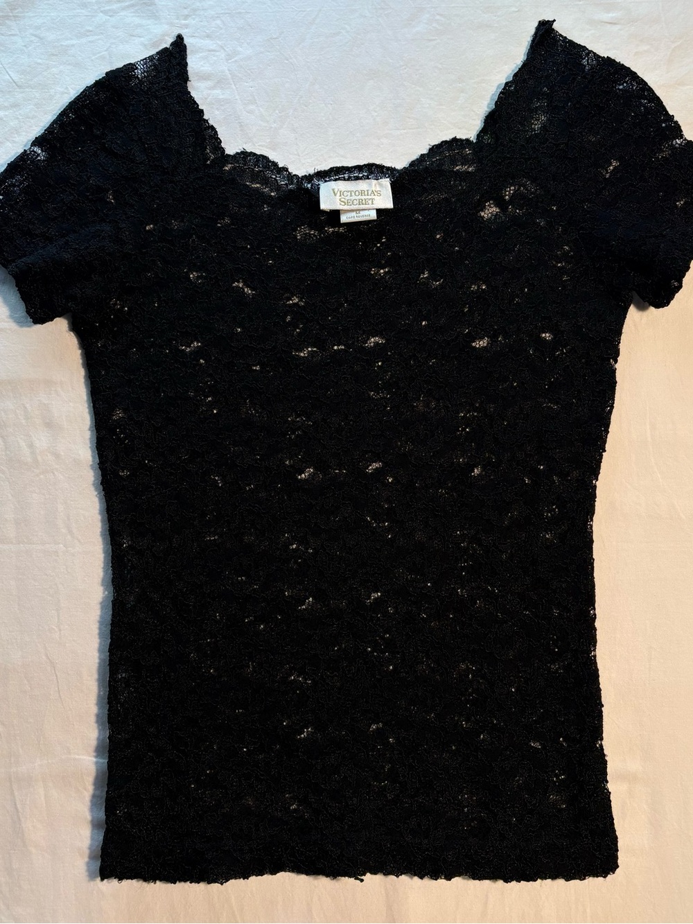Victoria's Secret Black Lace Short Sleeve Tee